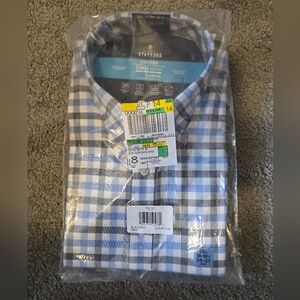 NWT! Stafford Men's Oxford Coolmax Shirt in Blue & White Check Sz 2XL Big 36-37
